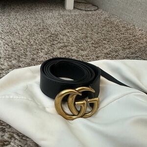 Gucci Black Leather Belt with Gold GG Buckle